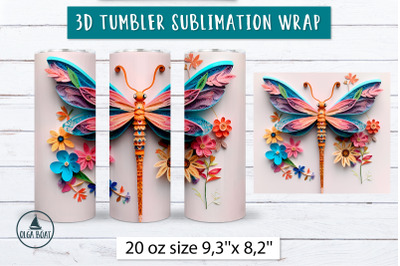3d Sublimation tumbler wrap | Dragonfly tumbler design