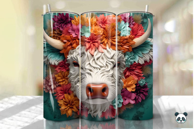 3D Highland Cow Tumbler Wrap Png