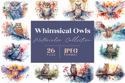Whimsical Owls Watercolor Collection