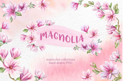 Spring Magnolia. Watercolor set