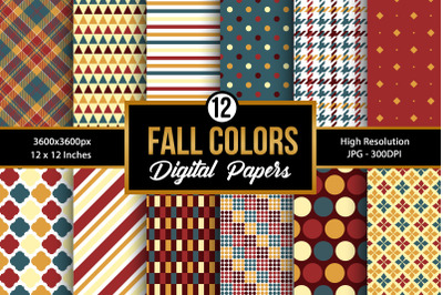Fall Colors Seamless Patterns Digital Paper Backgrounds