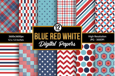 Red, Blue &amp; White Patriotic Digital Papers