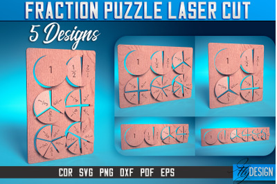 Fraction Puzzle Laser Cut SVG | Puzzle Game Laser Cut SVG Design | CNC