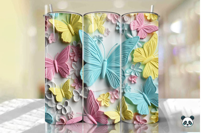 Colorful 3D Butterfly Tumbler Wrap Png