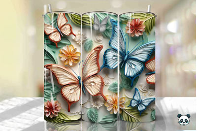 Colorful 3D Butterfly Tumbler Wrap Png