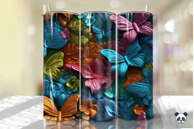 Colorful 3D Butterfly Tumbler Wrap Png