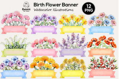 Birth Flowers | Birthday Month Flower Banner PNG