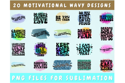 Motivational Wavy Text Sublimation Designs Bundle, 20 Designs