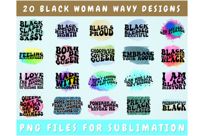 Black Woman Wavy Text Sublimation Designs Bundle, 20 Designs