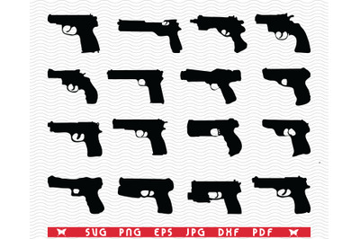 SVG Pistols, Handguns, Black Silhouettes digital clipart