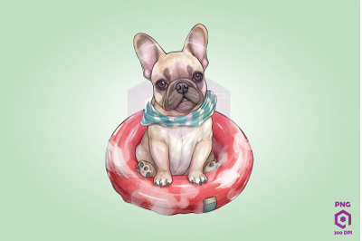 French Bulldog wearing swim float