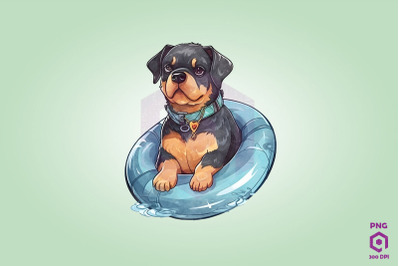 Rottweiler wearing swim float