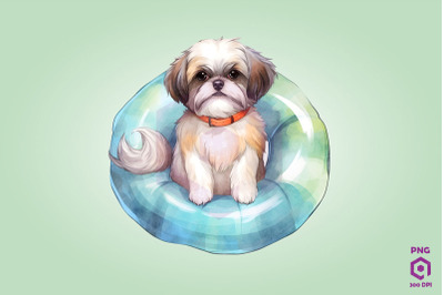 Shih Tzu wearing swim float