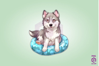 Siberian Husky wearing swim float