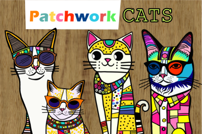 Patchwork Doodle Cat Portrait Clipart