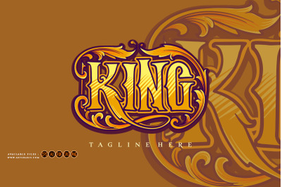 King lettering word with vintage engraving letter ornament illustratio