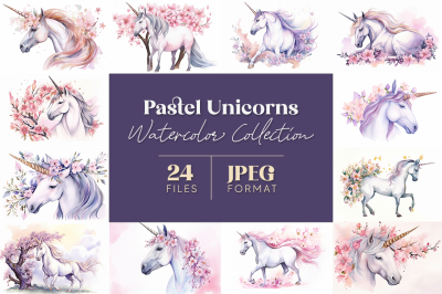 Pastel Unicorns Watercolor Collection