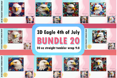 3D Eagle 4th Oj July Tumbler Wrap Bundle