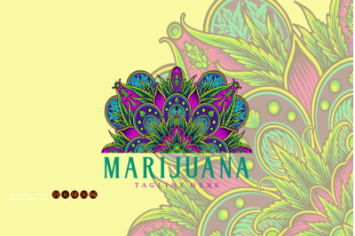 Half mandala marijuana leaves ornament decorative  illustrations