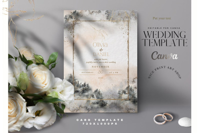 Wedding- Invitation Beige-Gold-Template Canva