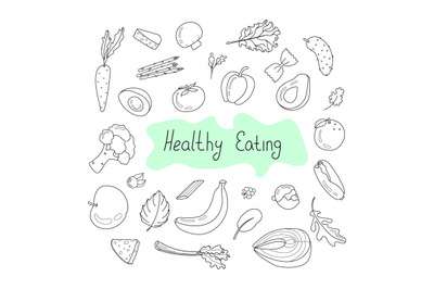 Set of healthy eating in doodle style