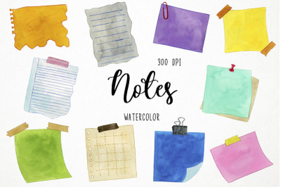 Watercolor Notes Clipart, Post It Clipart, Sticker Notes Clipart