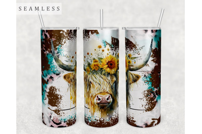 Highland Cow Tumbler Wrap, 20 Oz Skinny Tumbler Sublimation Design