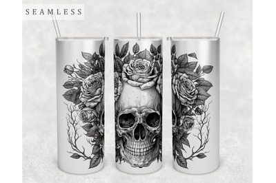 Floral Skull Tumbler Wrap, 20 Oz Skinny Tumbler Sublimation Design