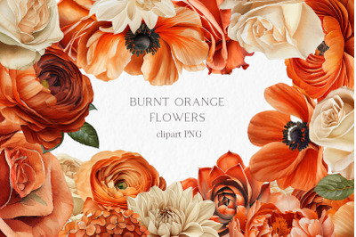 Burnt orange flower Watercolor Clipart PNG - fall floral wedding