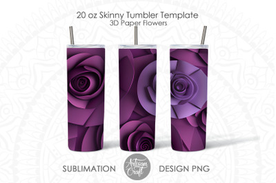 3D flowers tumbler wrap, 20oz Skinny Tumbler, Sublimation Design, PNG