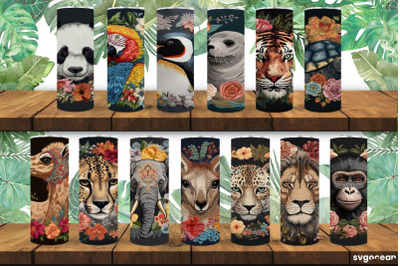 Zoo Embroidery Animals Tumbler Wrap | Skinny 20 oz | Sublimation