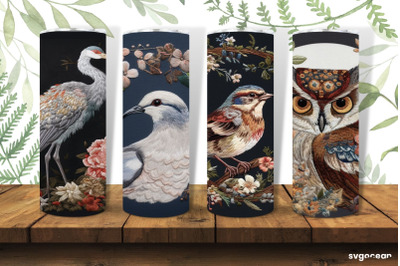 Bird Embroidery Tumbler Wrap | Skinny 20 oz | Sublimation