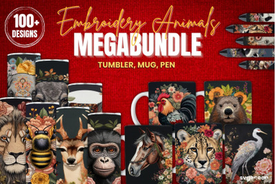 Embroidery Animals Sublimation Megabundle | PNG