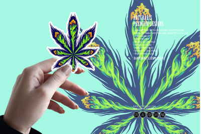 Lighting cannabis joint arrangement form into sativa leaf illustration