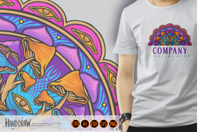 Mystic mushroom half mandala sacred geometry illustrations