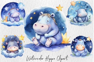 Watercolor hippo baby