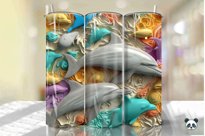 Colorful 3D Dolphin Tumbler Wrap Png 10