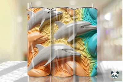 Colorful 3D Dolphin Tumbler Wrap Png 4