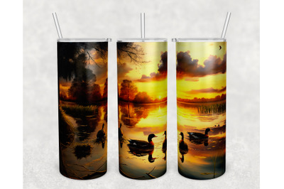 Ducks At Sunset Tumbler Wrap&2C; 20 Oz Skinny Tumbler Sublimation Design