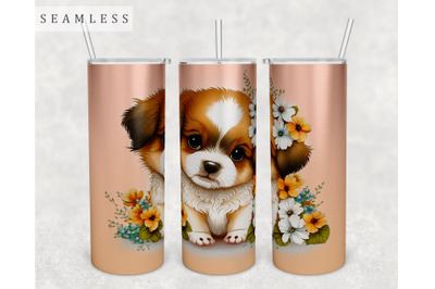 Cute Puppy Tumbler Wrap, 20 Oz Skinny Tumbler Sublimation Design, PNG