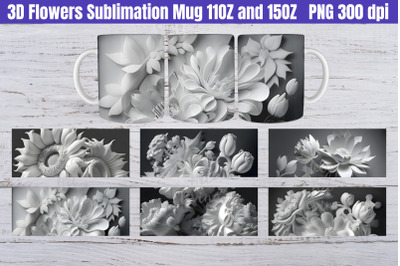 Bundle 3D Flowers Mug Sublimation 11OZ and 15OZ