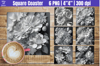3D Flowers Square Coaster Sublimation