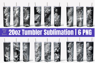 20oz Skinny Tumbler Sublimation, 3D Flowers