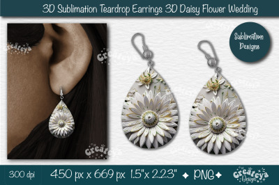 3D Earrings Sublimation Teardrop earring 3D Daisy 3D sublimation Flora