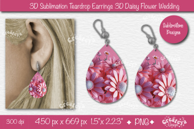 3D Earrings Sublimation Teardrop earring 3D Daisy 3D sublimation Flora