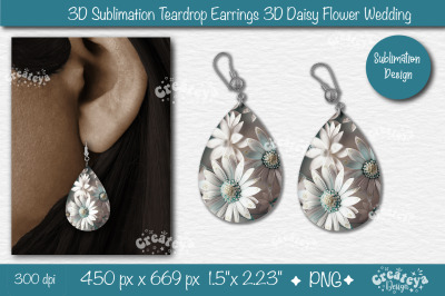 3D Earrings Sublimation Teardrop earring 3D Daisy 3D sublimation Flora