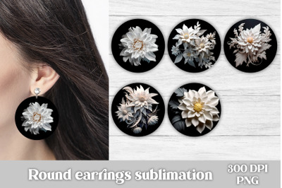 3d flower round earring sublimation | 3d flower earring