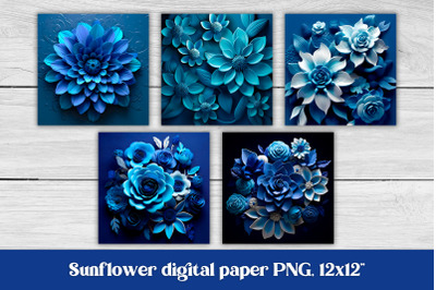 3d blue flower digital paper | 3d flower background
