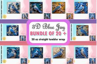 3D Blue Jay Bird Tumbler Wrap Bundle