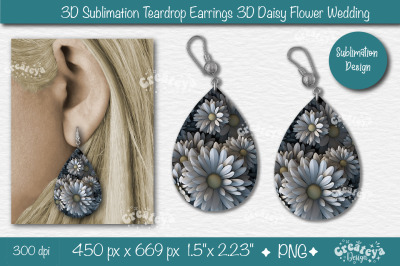 3D Earrings Sublimation Teardrop earring 3D Daisy 3D sublimation Flora